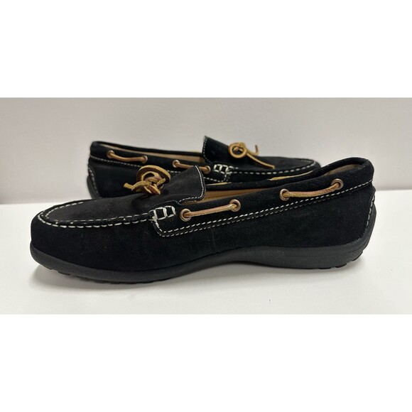 Lands End Women size 10 B black suede moccasin flat shoes style # 175254 - Picture 5 of 11